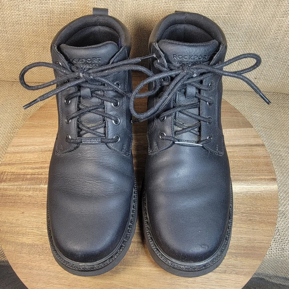 Rockport Hydro Shield Waterproof Chukka Boots Black Leather Lug Sole Men's 8.5 M